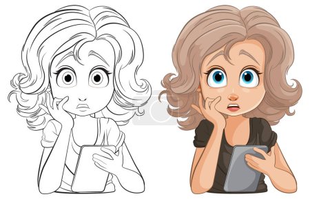 Illustration for Colorful and line art of a startled girl - Royalty Free Image