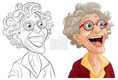 Ilustración de Ilustración vectorial de una mujer feliz y anciana con gafas. - Imagen libre de derechos