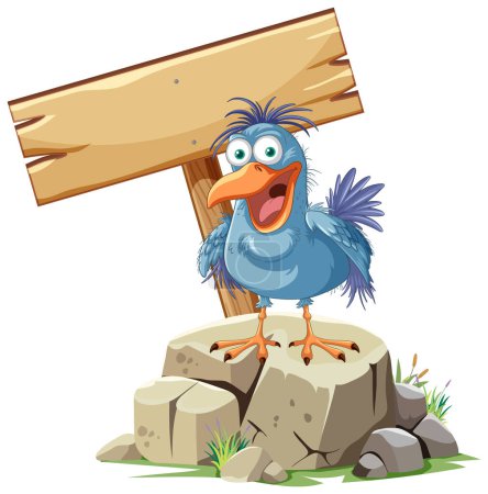 Illustration for A happy cartoon bird standing on a stump - Royalty Free Image