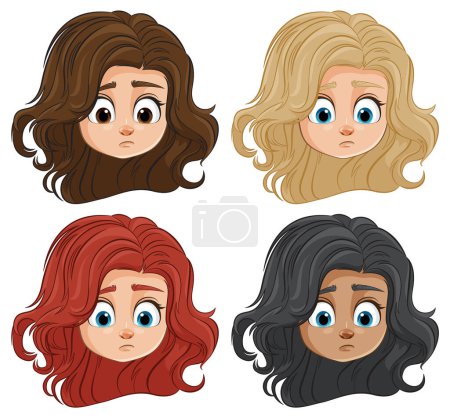 Ilustración de Ilustración de cuatro mujeres con diferentes colores de cabello - Imagen libre de derechos