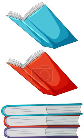 Ilustración vectorial de libros en el aire y apilados