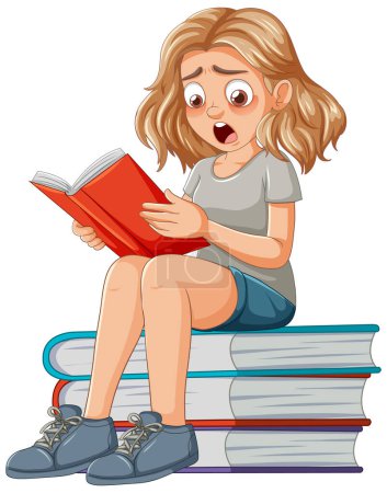 Illustration for Girl surprised while reading a book - Royalty Free Image