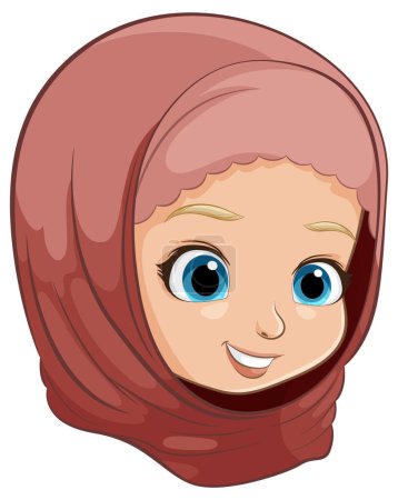 Téléchargez les illustrations : Caricature d'une fille joyeuse portant un hijab - en licence libre de droit