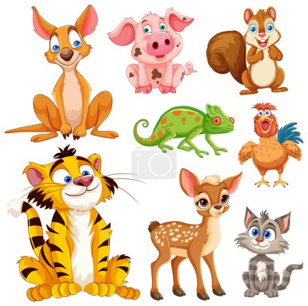 Ilustración de Colección de personajes animales lindos y animados - Imagen libre de derechos