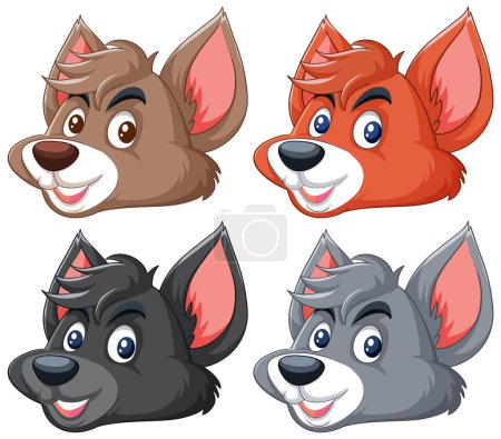 Illustration for Four stylized cartoon dog heads in different colors - Royalty Free Image