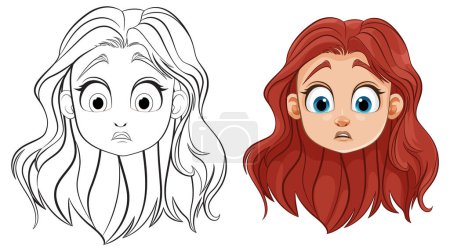 Two stages of a female character illustration.