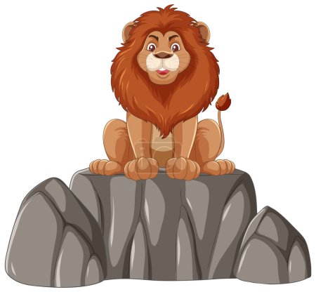Cartoon lion perched atop a rocky outcrop