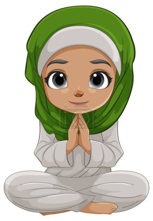 Illustration for Cartoon of a girl praying in traditional attire - Royalty Free Image