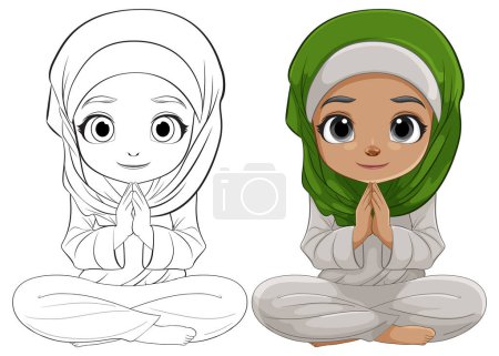 Téléchargez les illustrations : Illustration vectorielle d'une jeune fille priant - en licence libre de droit