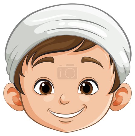 Vector graphic of a smiling young boy wearing a hat.