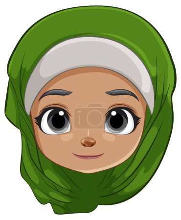 Téléchargez les illustrations : Illustration vectorielle d'une fille heureuse portant le hijab - en licence libre de droit