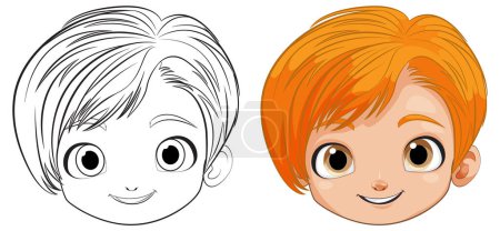 Illustration for Black and white and colored boy illustrations - Royalty Free Image