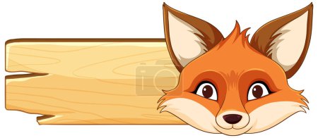 Vector illustration of a fox peeking over wood