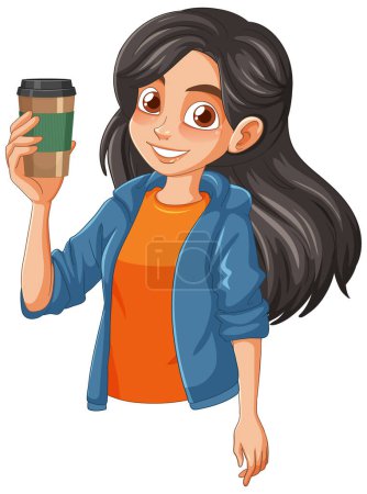 Illustration for Vector illustration of a happy woman with coffee - Royalty Free Image