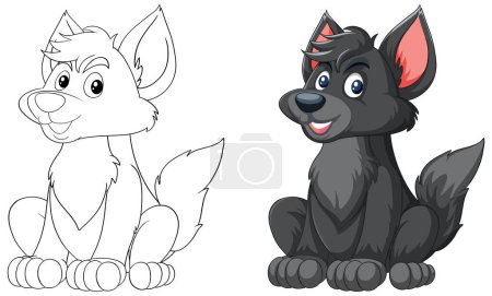 Vector illustration of a dog, uncolored and colored