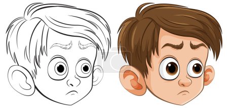 Ilustración de Dos chicos de dibujos animados mostrando diferentes emociones. - Imagen libre de derechos