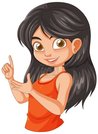 Téléchargez les illustrations : Illustration vectorielle d'une fille heureuse gestuelle - en licence libre de droit