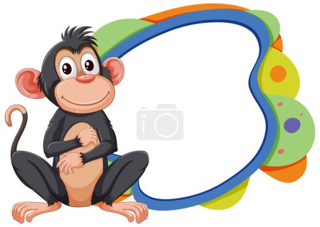 Téléchargez les photos : Illustration vectorielle d'un singe ludique et d'un cadre abstrait - en image libre de droit