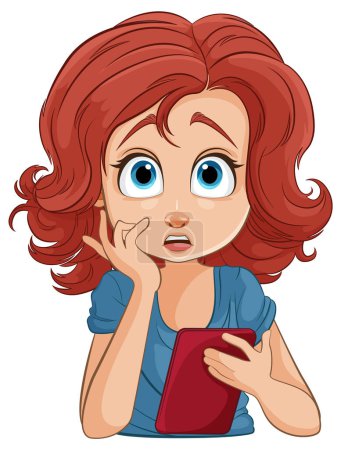 Cartoon of a girl looking anxious with a book