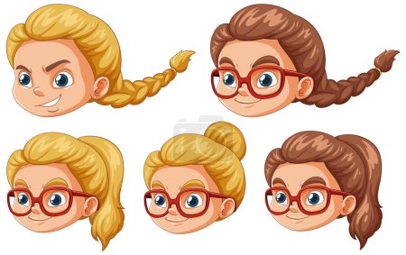 Illustration for Vector illustrations of kids with different hairstyles. - Royalty Free Image