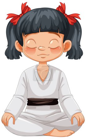 Illustration for Cartoon of a child practicing martial arts meditation - Royalty Free Image