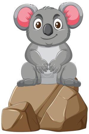 Téléchargez les illustrations : Illustration vectorielle d'un koala souriant sur des pierres - en licence libre de droit