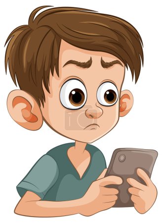 Cartoon of a perplexed boy holding a phone