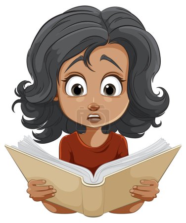 Illustration for Cartoon of a young girl engrossed in reading - Royalty Free Image