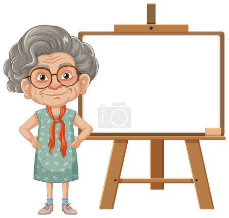 Ilustración de Anciano artista listo para pintar en caballete. - Imagen libre de derechos
