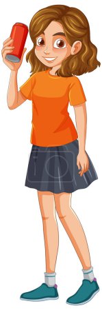 Illustration for Cheerful young girl with a beverage smiling - Royalty Free Image