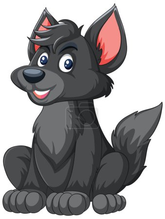Téléchargez les illustrations : Illustration vectorielle d'un chien de dessin animé heureux et assis - en licence libre de droit