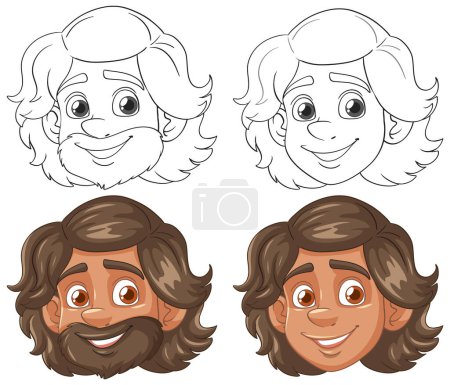 Illustration for Four vector illustrations of cartoon faces, two genders. - Royalty Free Image