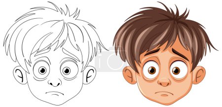 Illustration for Two cartoon boys with surprised and worried expressions. - Royalty Free Image
