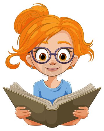 Ilustración de Chica joven con gafas absorto en la lectura - Imagen libre de derechos