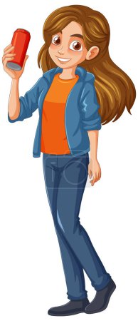 Ilustración de Ilustración vectorial de una chica con un teléfono móvil - Imagen libre de derechos