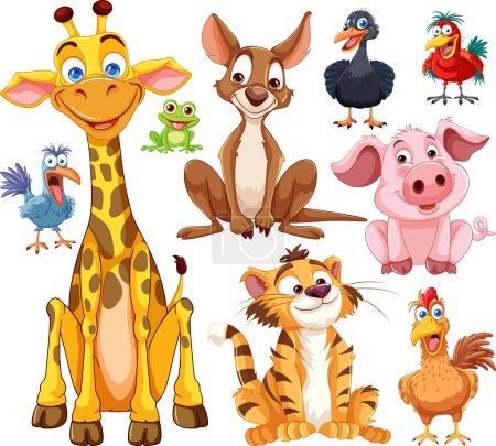 Ilustración de Colección de personajes animales de dibujos animados lindo, vibrante - Imagen libre de derechos