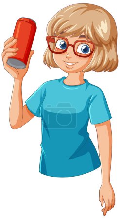 Téléchargez les illustrations : Dessin animé fille tenant un soda rouge peut sourire - en licence libre de droit