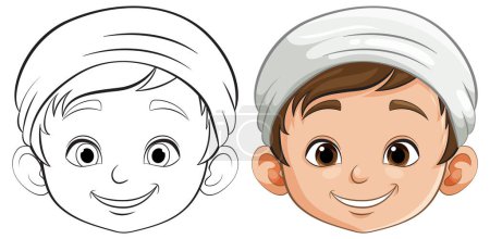 Téléchargez les illustrations : Illustration vectorielle du visage d'un jeune garçon heureux - en licence libre de droit