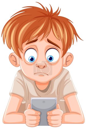 Cartoon of a young boy focused on playing a game