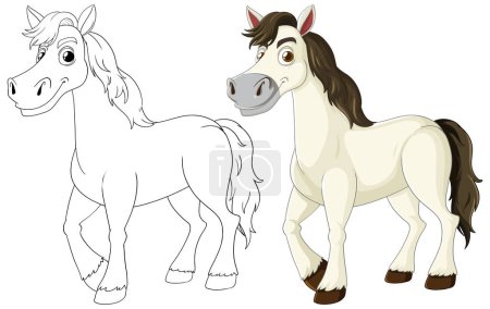 Téléchargez les illustrations : Illustration d'un cheval, tracé et entièrement coloré - en licence libre de droit