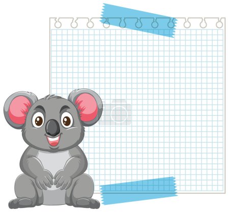 Adorable koala sitting beside a blank grid notepad