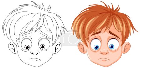 Vector illustration of a boy with two emotional states.