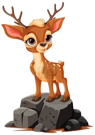 Cute young deer illustrated on a rocky outcrop
