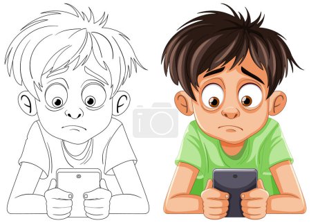 Téléchargez les illustrations : Deux garçons se sont concentrés sur leurs smartphones - en licence libre de droit