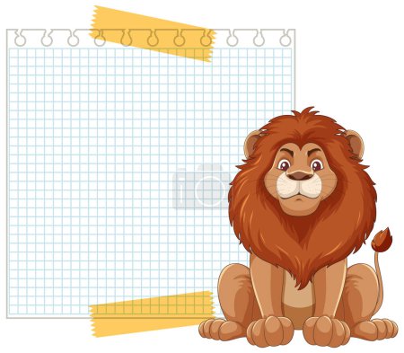 Illustration for Cartoon lion sitting in front of a grid paper - Royalty Free Image