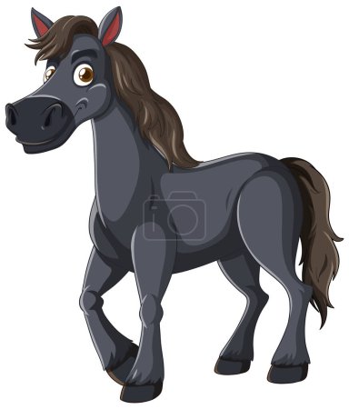 Illustration vectorielle d'un cheval de bande dessinée heureux et debout.