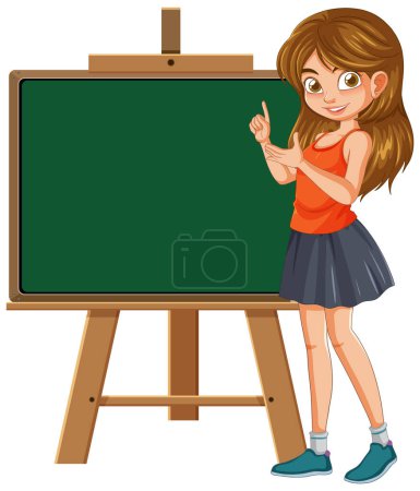 Téléchargez les illustrations : Vecteur d'une jeune fille pointant vers un tableau vide - en licence libre de droit