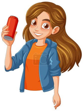 Illustration for Cheerful young girl with a beverage smiling - Royalty Free Image