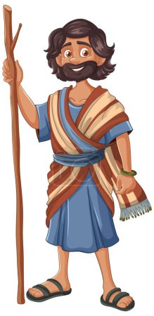 Illustration for Smiling cartoon man in traditional ancient attire. - Royalty Free Image