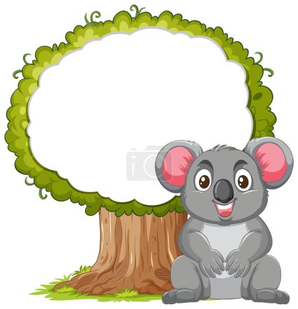 Cute koala sitting under a tree with empty space
